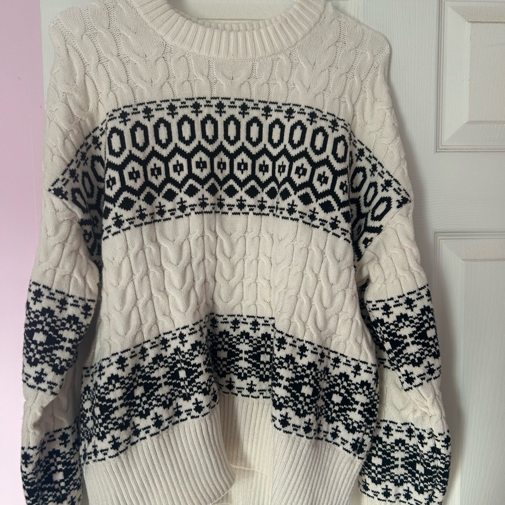 LOFT Cream and Black Patterned Sweater